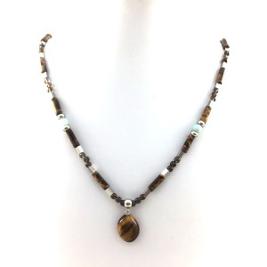 Necklace with amazonite, tiger eye and smoky quartz